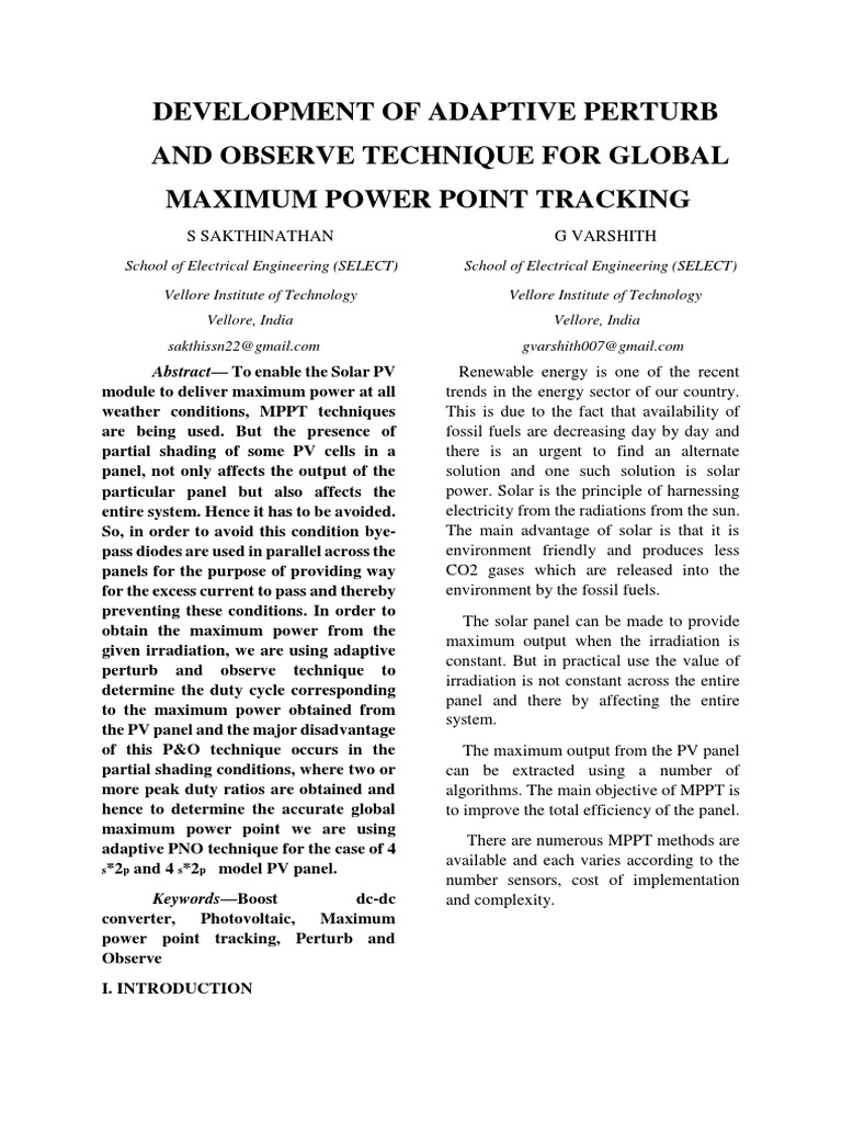 Adaptive MPPT for Solar PV Systems | PDF | Photovoltaic System | Energy ...