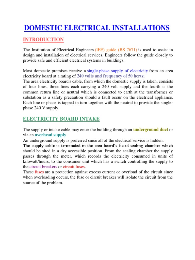 Domestic Electrical Installations | PDF | Fuse (Electrical ...