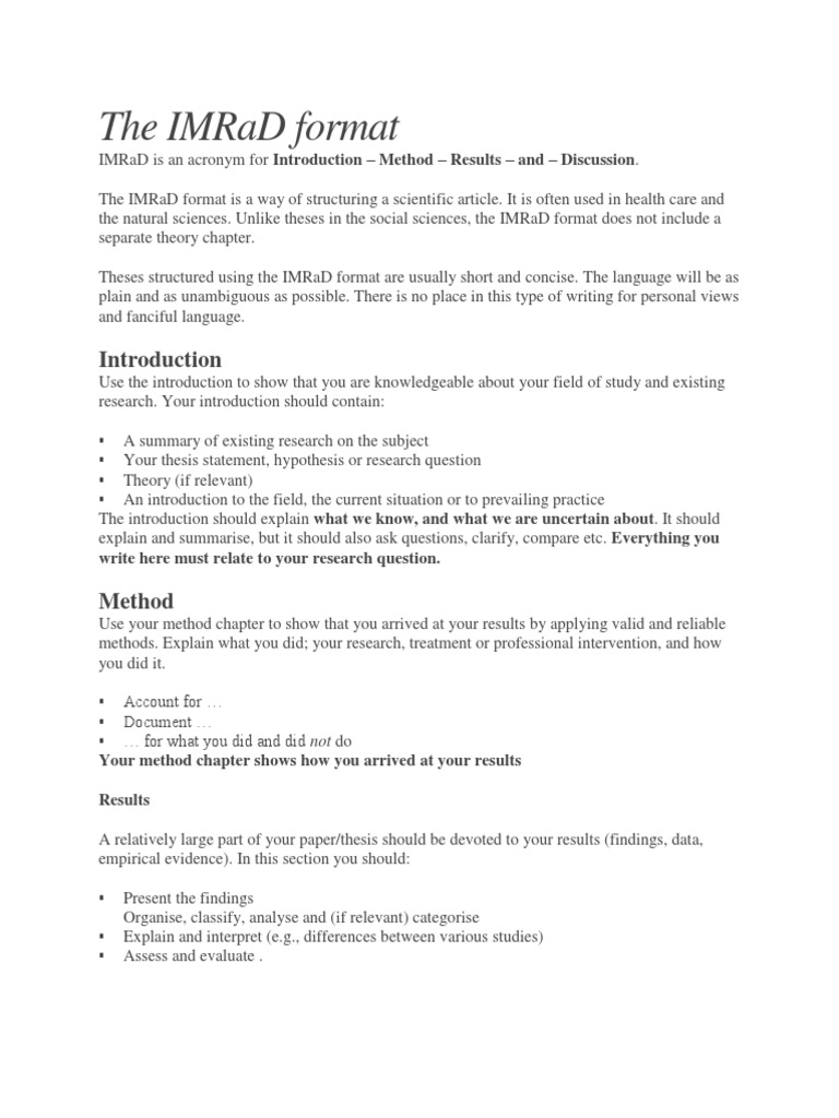 The IMRaD Format | PDF | Thesis | Science
