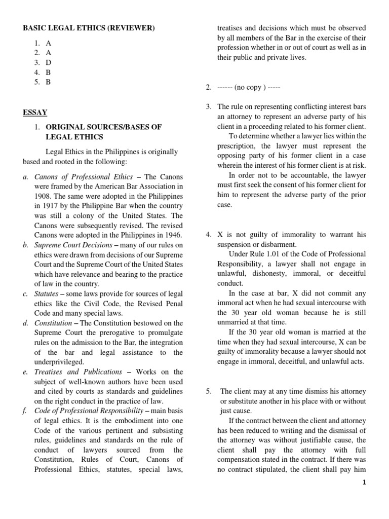 REVIEWER Ethics PDF Lawyer Legal Ethics