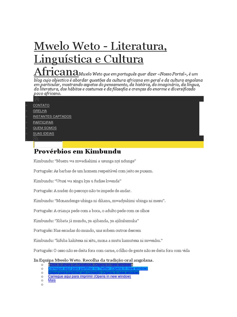 Ditados Em Kimbundo Docx Proverbio