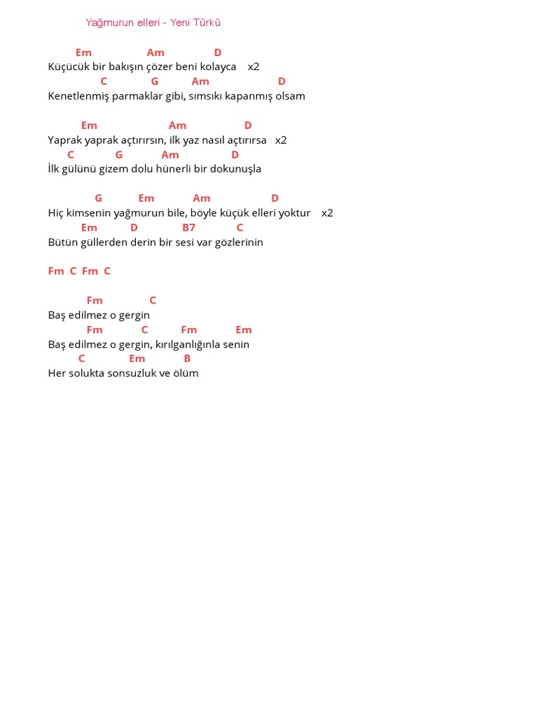 yeni turku yagmurun elleri akor kolay ve orjina pdf pdf