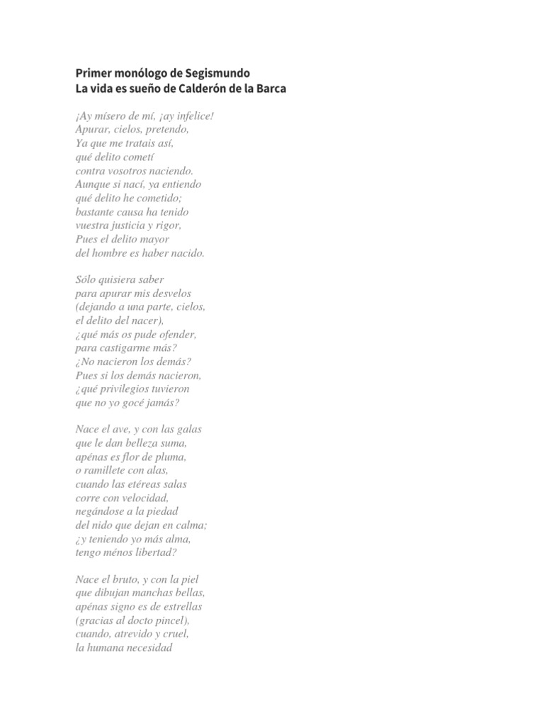 Comentario De Texto Soliloquio De Segismundo – CEVFQ