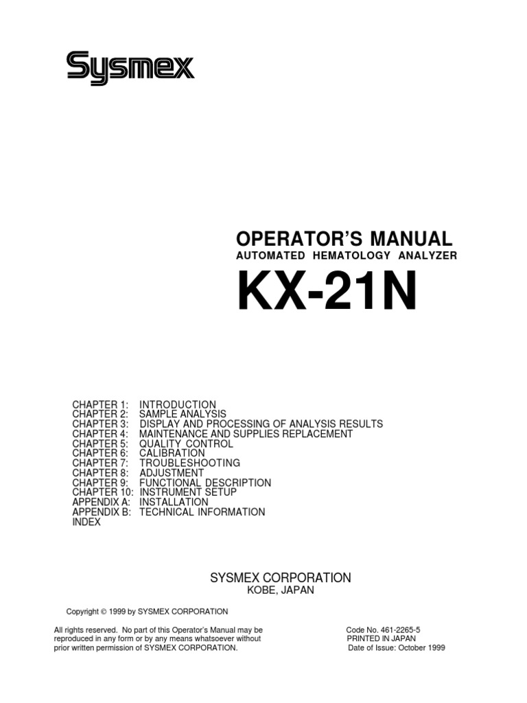 Kx21 Operator Manual White Blood Cell Data Analysis