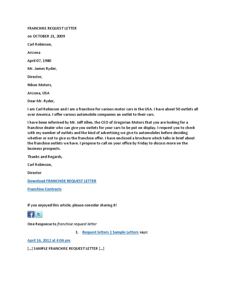 Franchise Request Letter | PDF