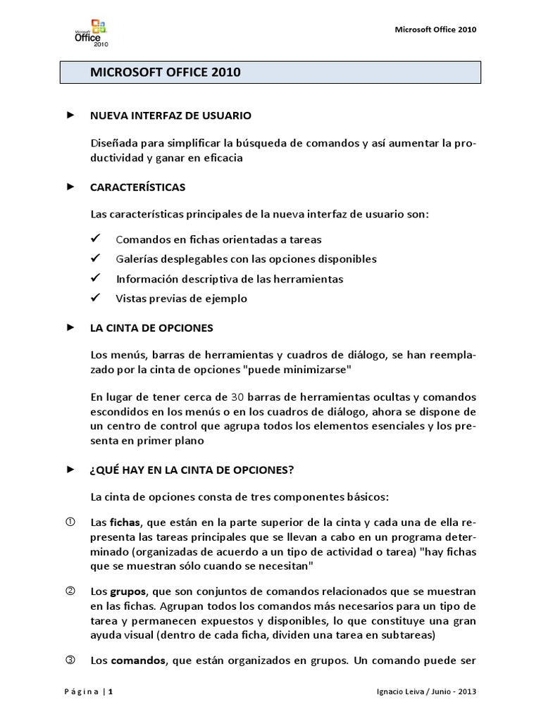 Interfaz y Comandos de Office 2010 | PDF | Microsoft Excel | Software