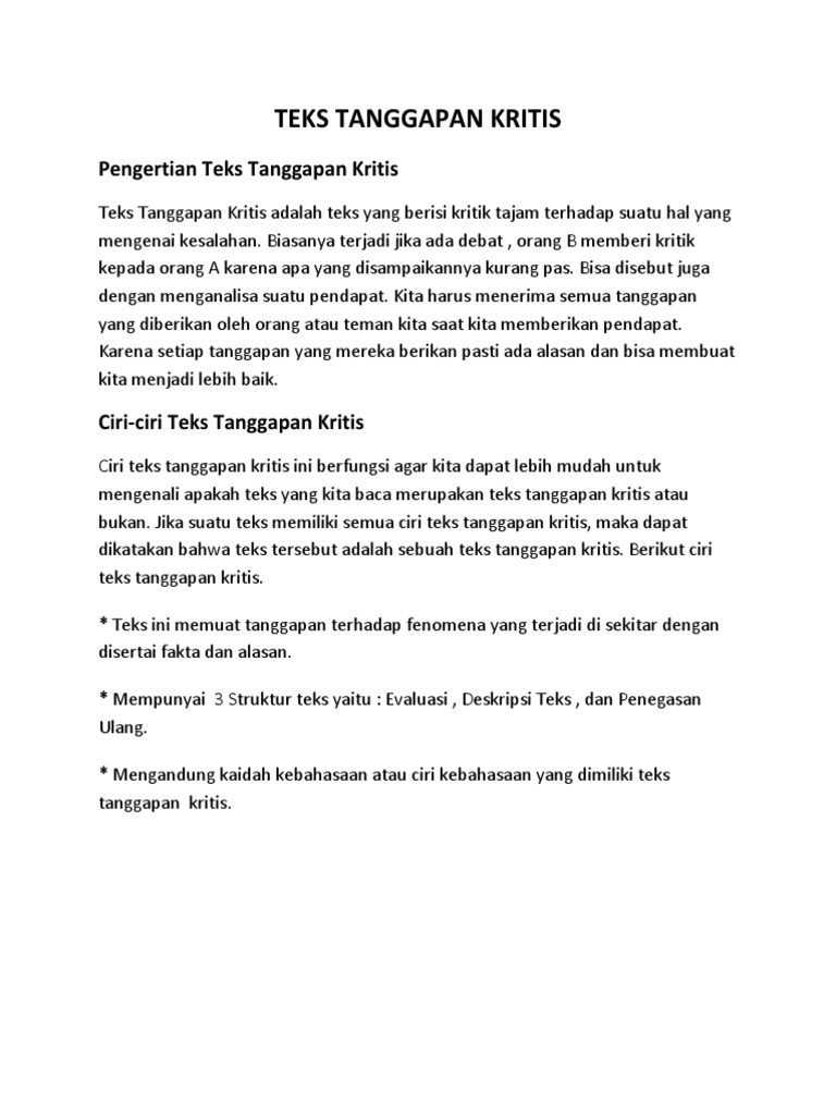 Teks Tanggapan Kritis