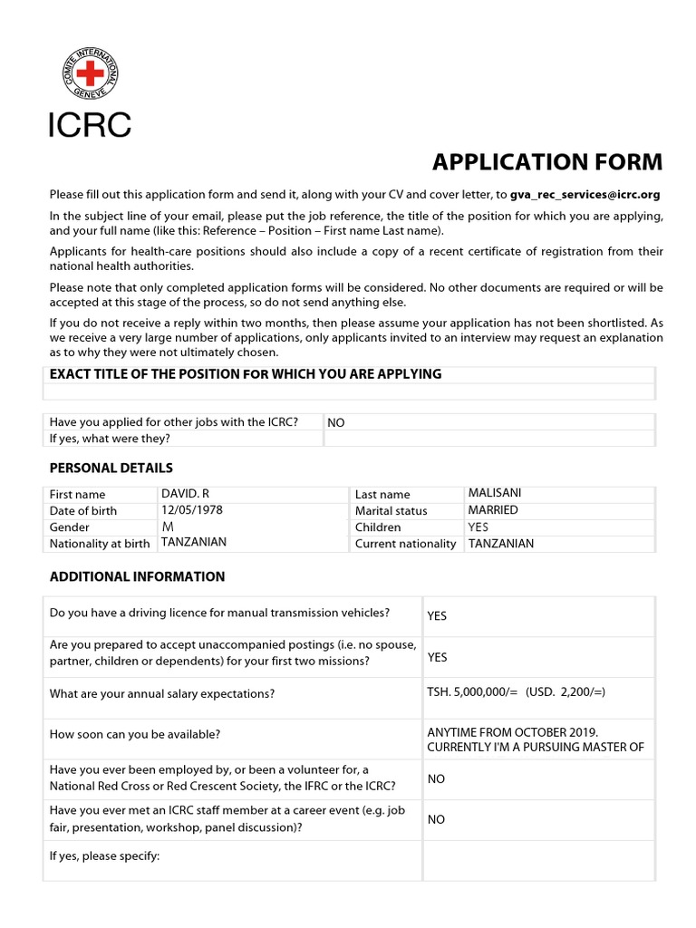 Icrc Application Form PDF | PDF | International Committee Of The Red ...