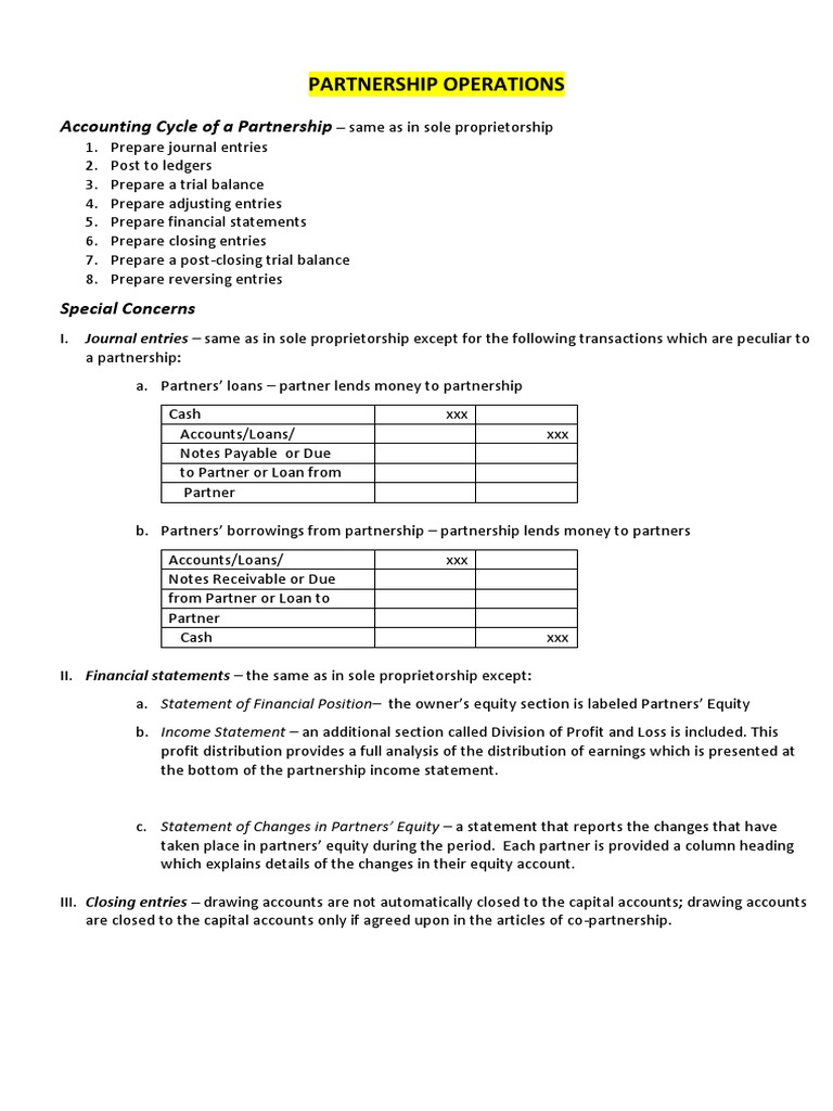 Partnership Operations: Accounting Cycle of A Partnership | PDF 