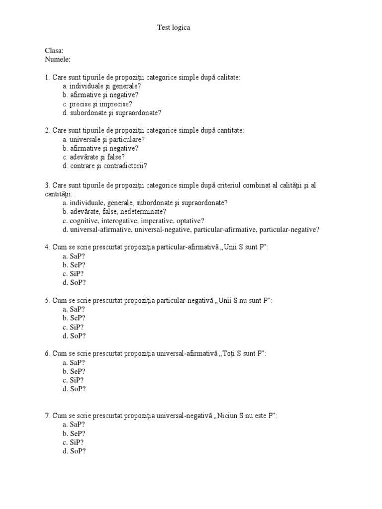 Test Clasa A 9 | PDF