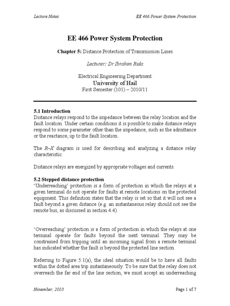 EE466 C5 Distance Protection of Transmission Lines PDF PDF