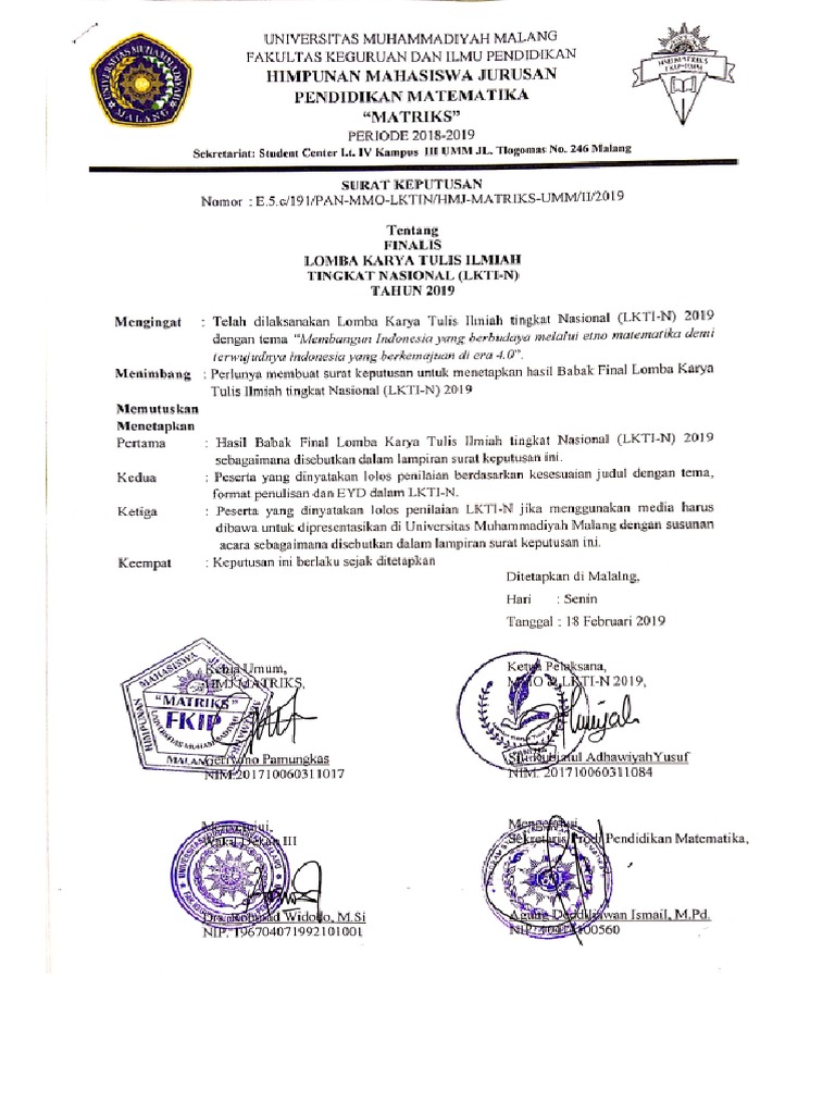 Contoh Surat Keputusan Lomba | PDF