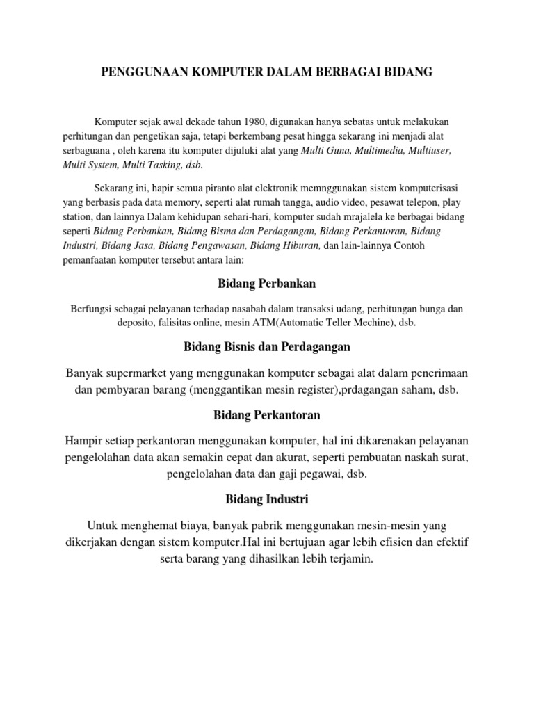Penggunaan Komputer Dalam Berbagai Bidang PDF