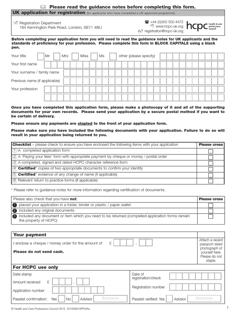 10003B04HCPC Application Pack UK PDF | PDF | Psychologist | Debit Card