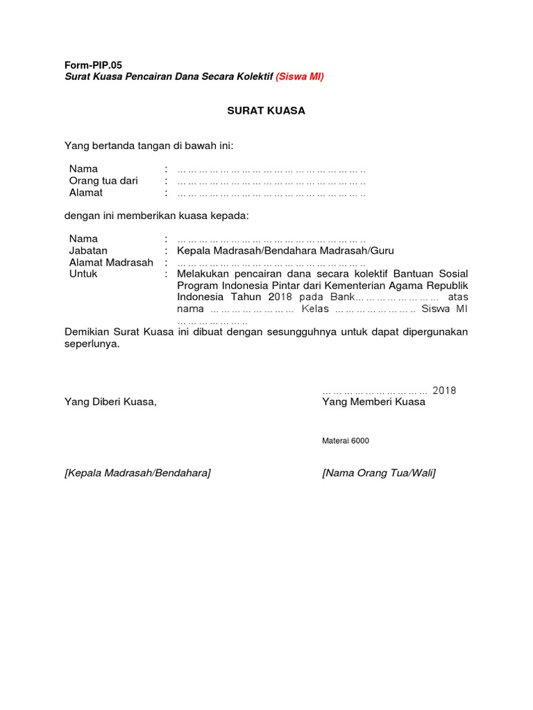 Surat Kuasa Pip Bsm 2018 Docx
