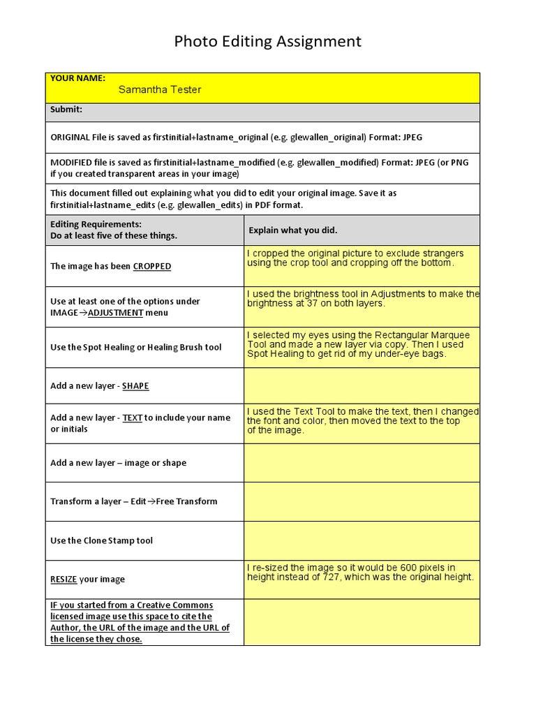Photo Editing Assignment Guidelines | PDF