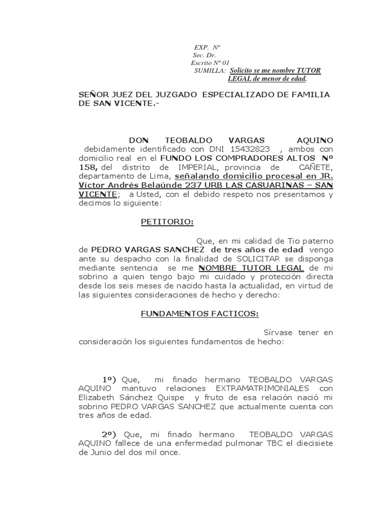 Demanda de Nombramiento de Tutor de Menor de Edad PDF Propiedad de
