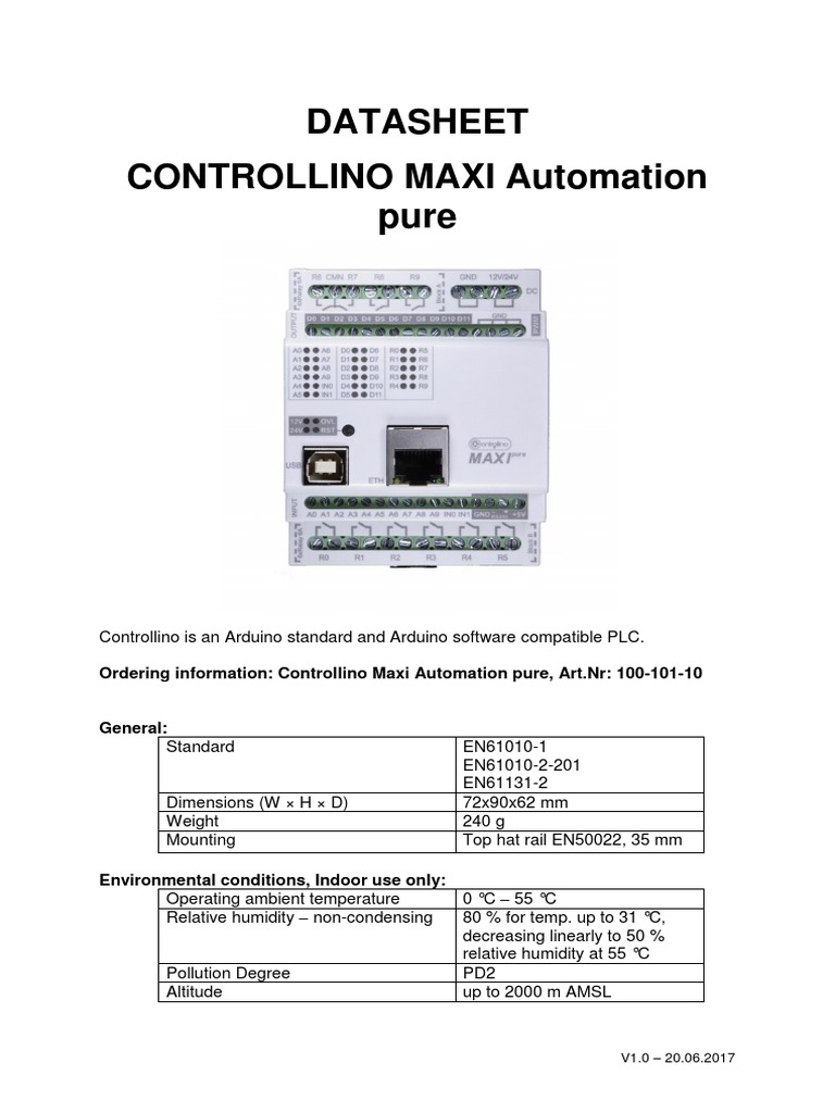 Controllino Maxi Automation Datasheet | PDF | Relay | Fuse (Electrical)