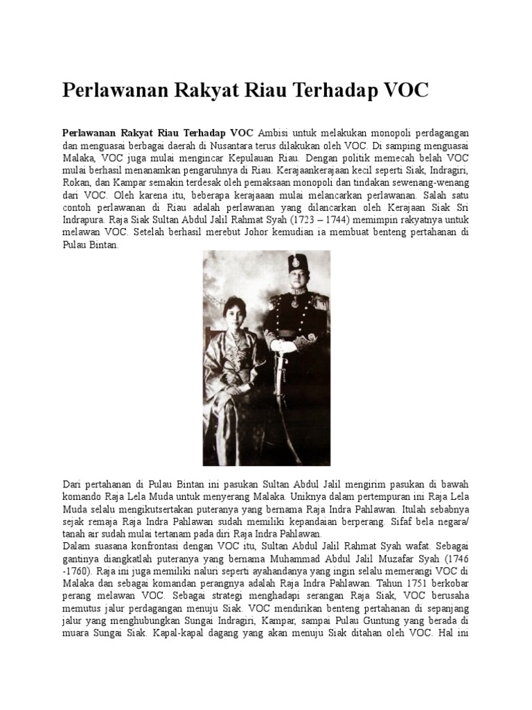 Perlawanan Rakyat Riau Terhadap Voc