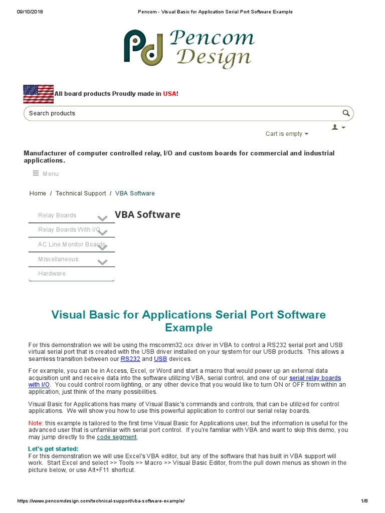 Visual Basic For Application Serial Port Software Example