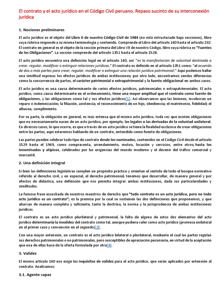 El Contrato y El Acto Jurídico en El Código Civil Peruano | PDF ...