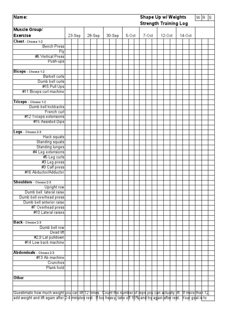 Strength Training Log Template | PDF | Strength Training | Weight Training