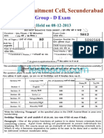 Group - D Exam: Railway Recruitment Cell, Secunderabad