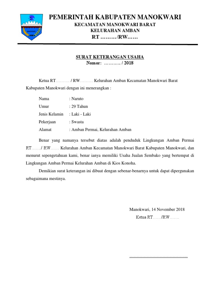 Surat Keterangan Usaha