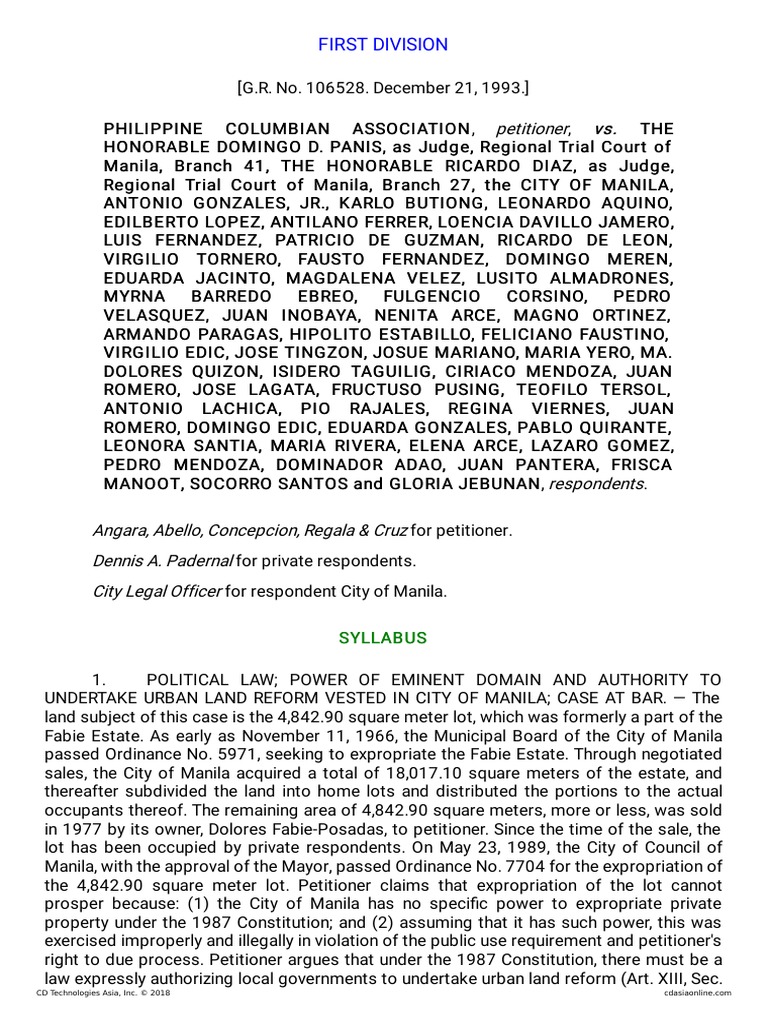 Manila Eminent Domain Case Analysis | PDF | Eminent Domain | Lawsuit