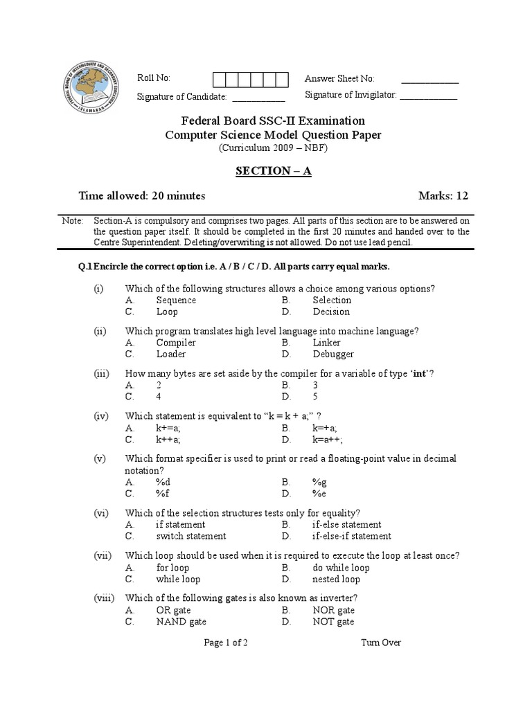 Computer Science SSC-II Model Paper | PDF | World Wide Web | Internet & Web
