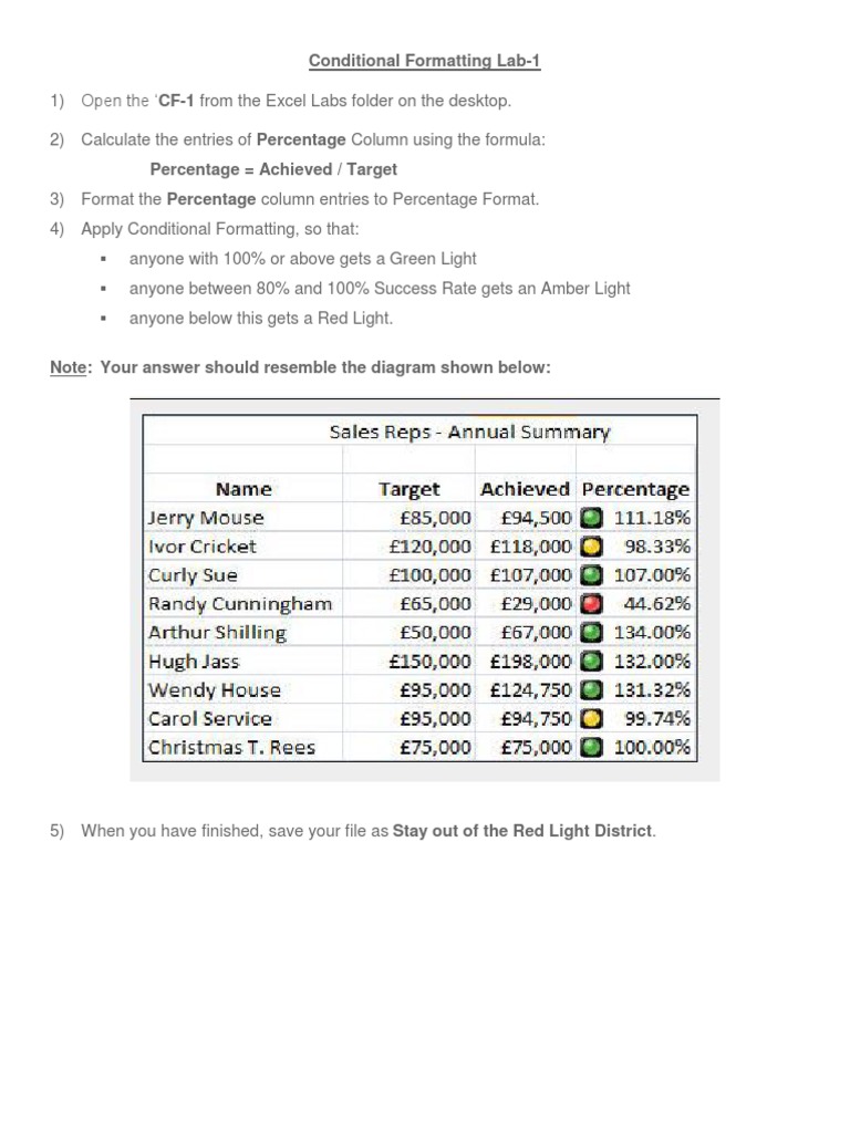Conditional Formatting Lab Exercises | PDF | Microsoft Excel | Spreadsheet