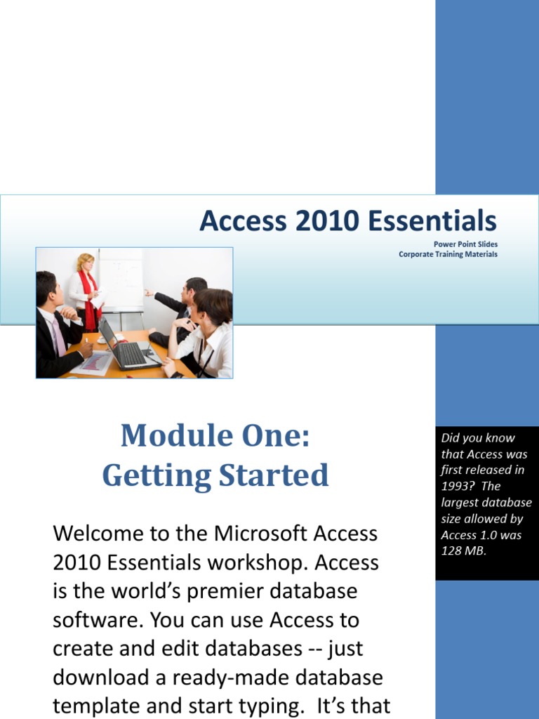 Access 2010 Essentials Training Guide | PDF | Microsoft Access | Tab (Gui)