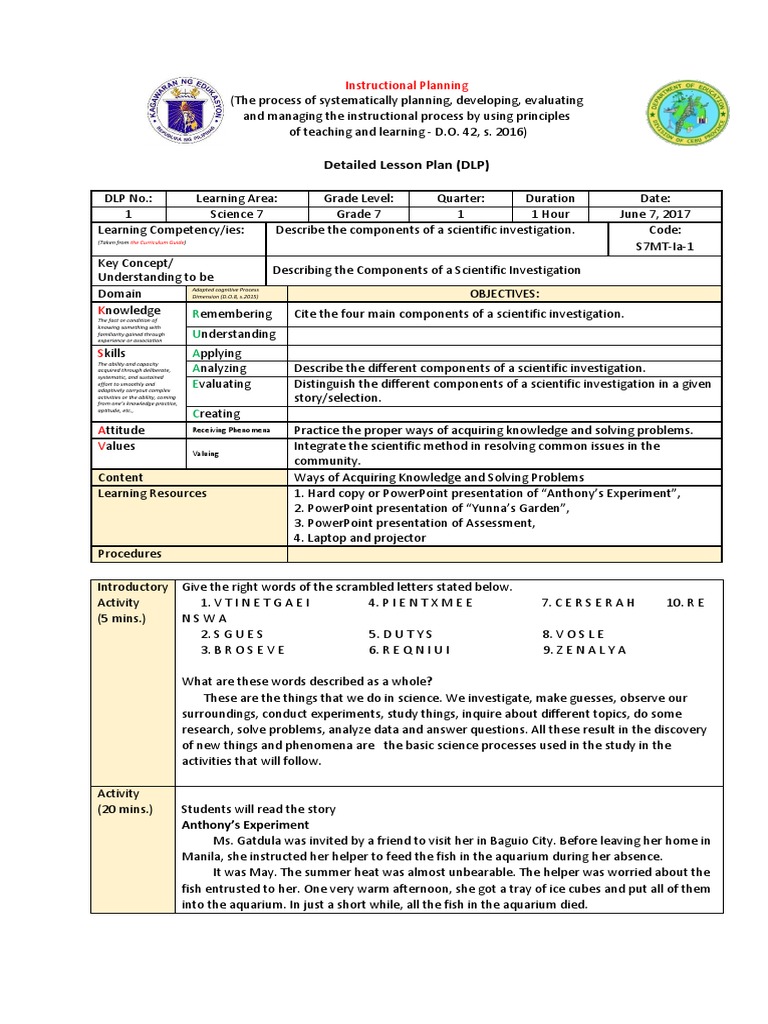 Grade 7 Science Lesson Plan | PDF | Scientific Method | Experiment