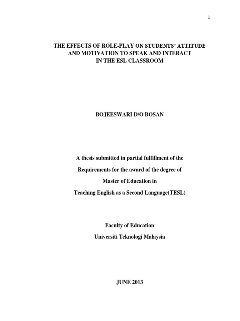 Role-Play Impact on ESL Motivation | PDF | English As A Second Or ...