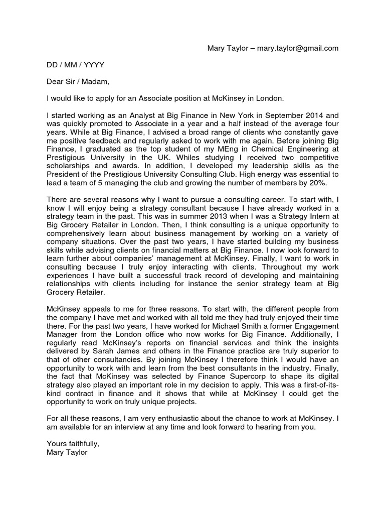 6+ Mckinsey Cover Letter