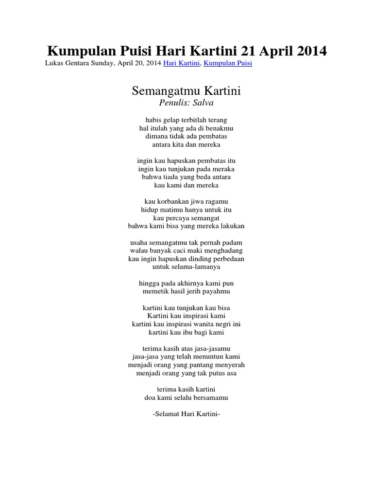 Kumpulan Puisi Hari Kartini 21 April 2014