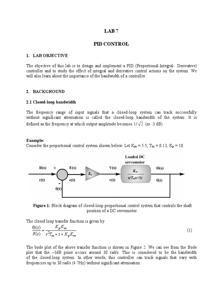 Lab 7 Pid Control | PDF | Control Theory | Bandwidth (Signal Processing)