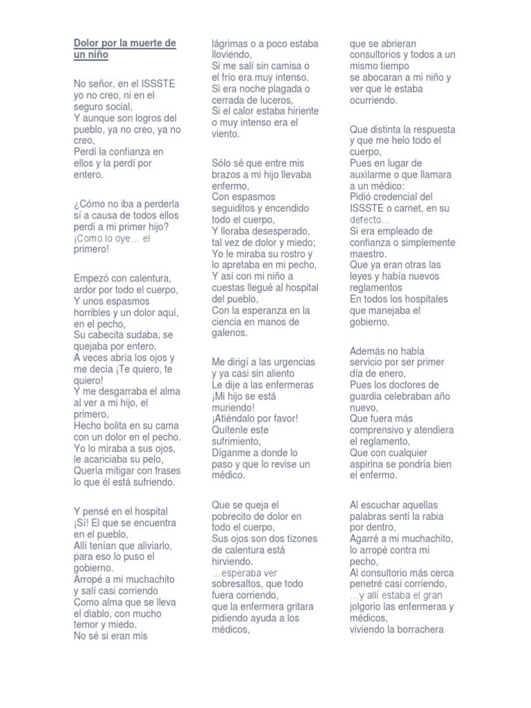 Dolor por la muerte de un niño - poesia.docx | Bienestar