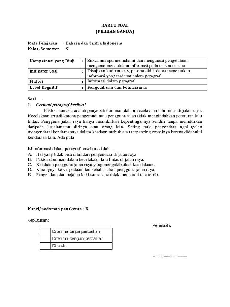 Kartu Soal Bahasa Indonesia Kelas 9 Menyimpulkan Sebab Akibat Konflik