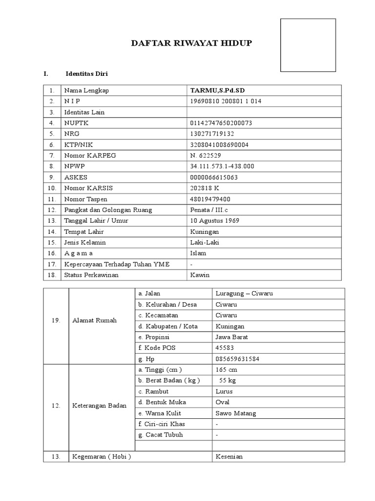 Daftar Riwayat Hidup