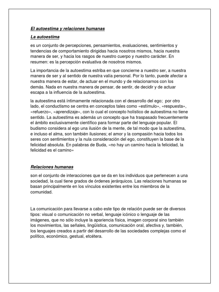 El Autoestima y Relaciones Humanas | PDF | Relaciones personales ...