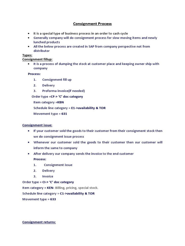 Consignment Process: It Is A Special Type of Business Process in An ...