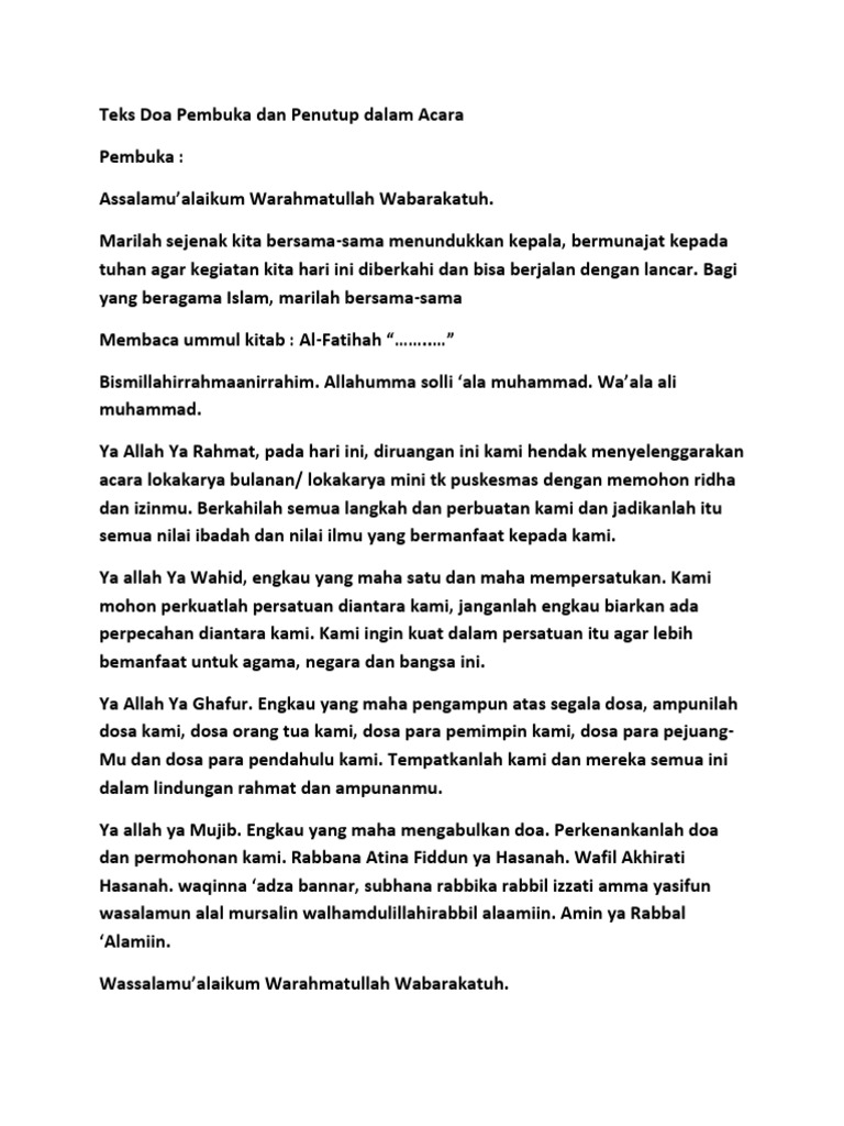 Teks Doa Pembuka Dan Penutup Dalam Acara Docx