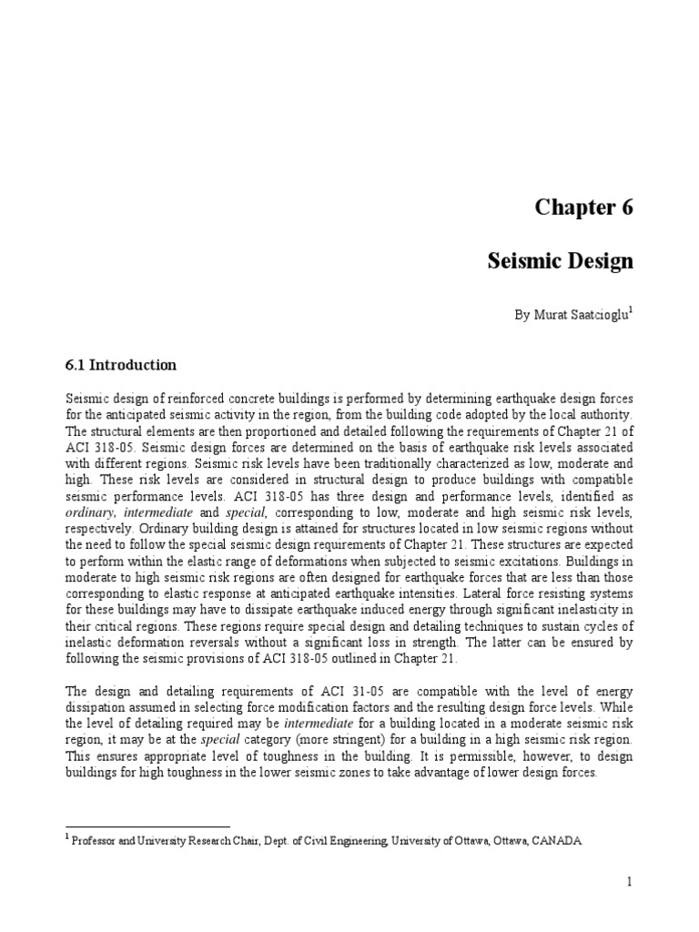Seismic Design of Reinforced Concrete | PDF | Bending | Beam (Structure)