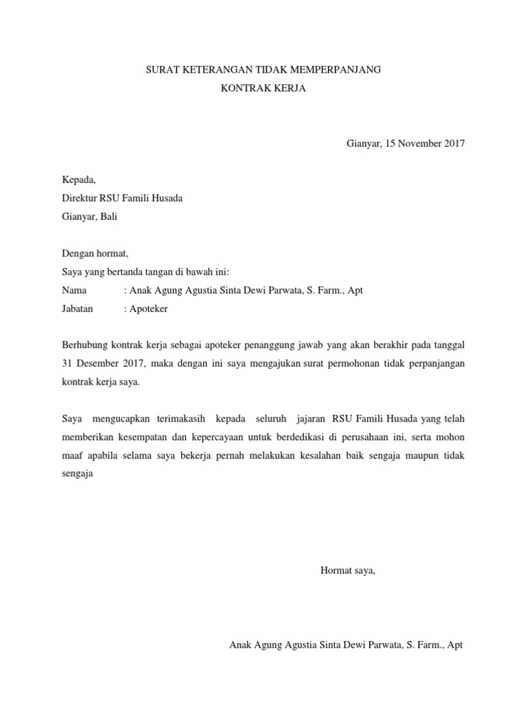 Contoh Surat Permohonan Perpanjangan Kontrak Kerja Karyawan Swasta