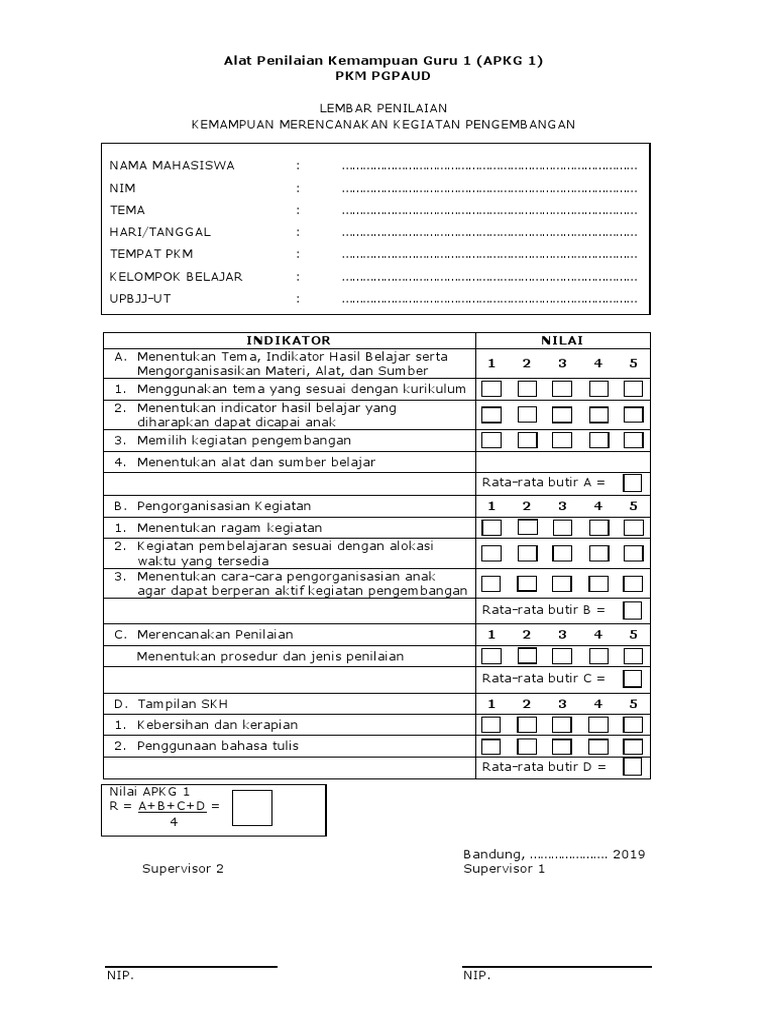 Laporan Penilaian APKG 1 dan 2 PGPAUD | PDF