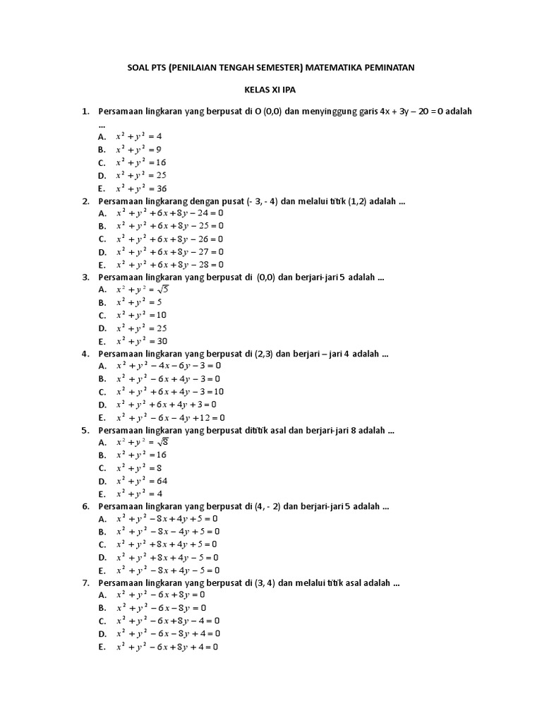Soal Pts Kls Xi Mtk Peminatan Pdf