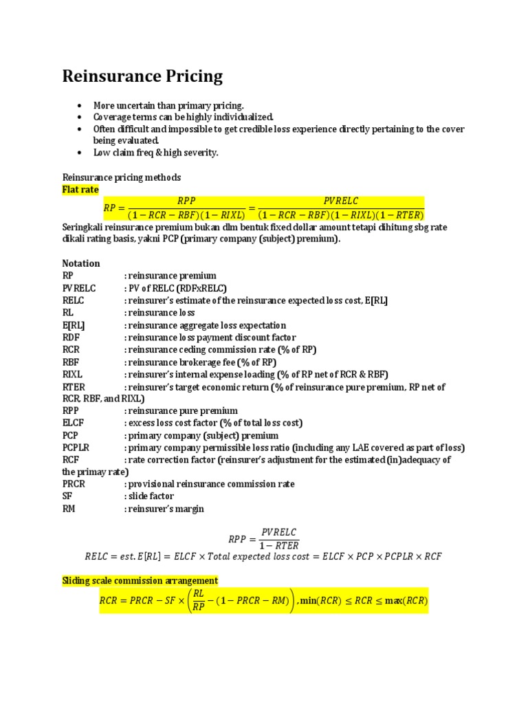 Reinsurance Pricing Methods Explained | PDF