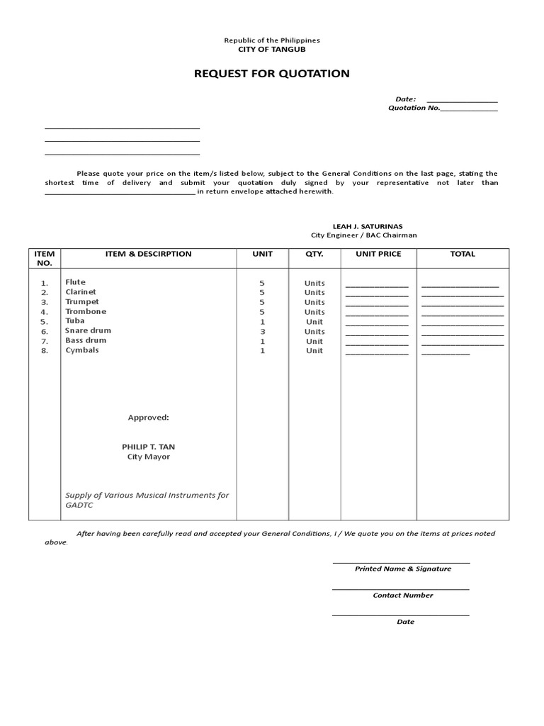 Request for Quotation: Musical Instruments | PDF | Musical Instruments ...
