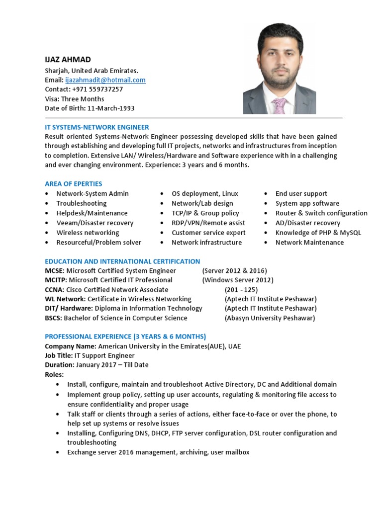 Junior network engineer cv sample image